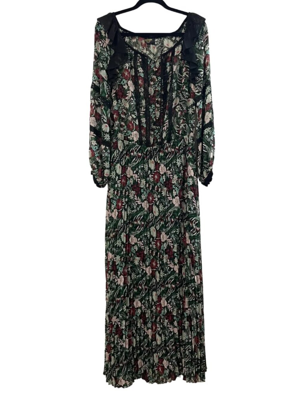 Juicy Couture Black Label Women's Floral Maxi Dress Large Black Lace Ruffle Boho